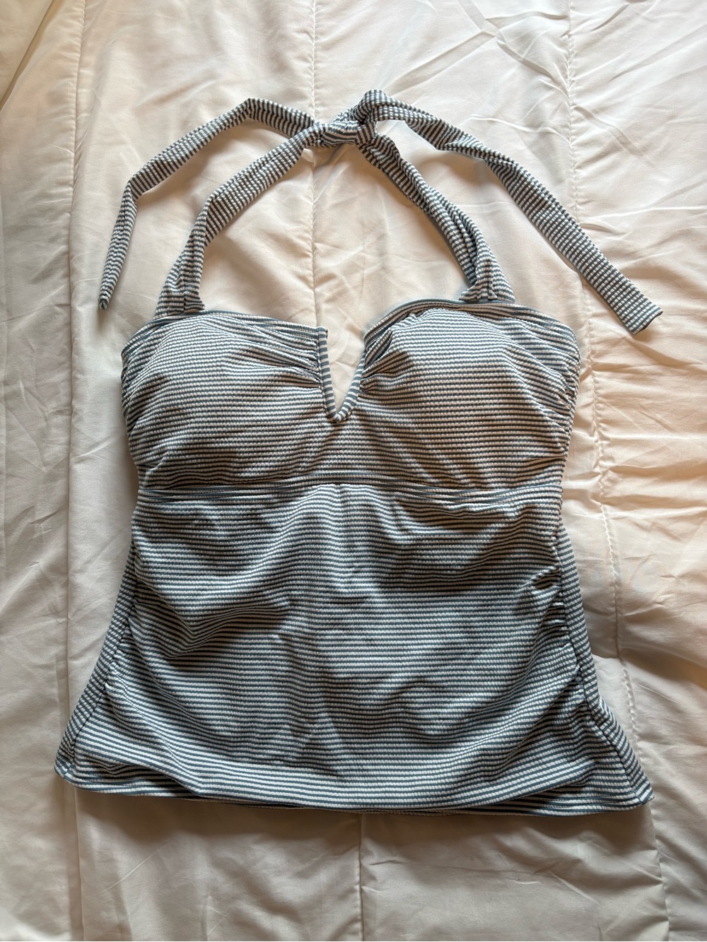 Soma Seersucker Striped Halter Tankini Top in Blue and White